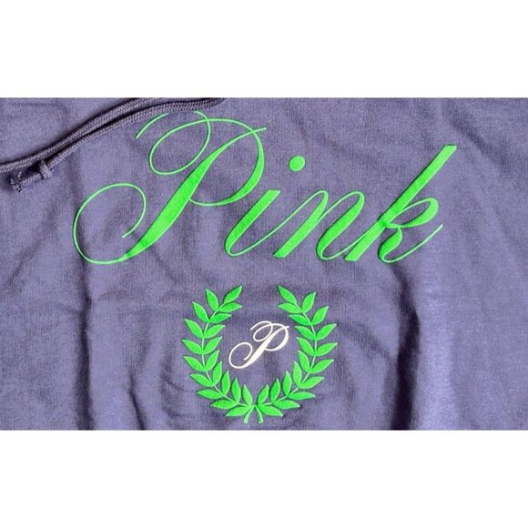 Victoria Secret PINK Crop Hoodie Blue Green Logo Hooded Long Sleeve M/L - Picture 4 of 8